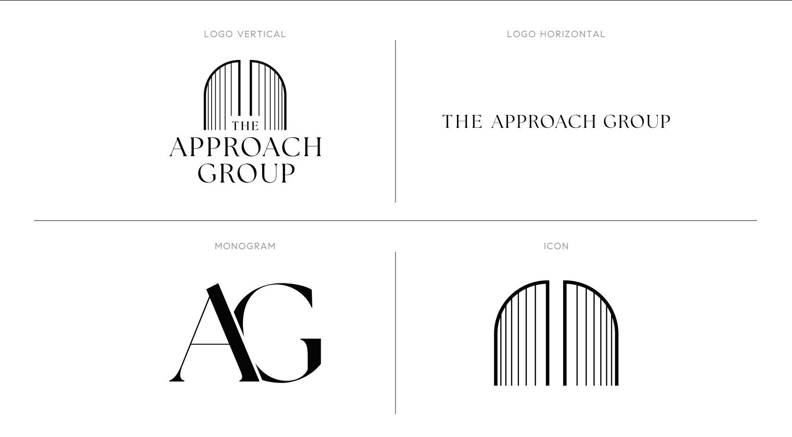 The Approach Group logo suite: vertical, horizontal, monogram, and icon